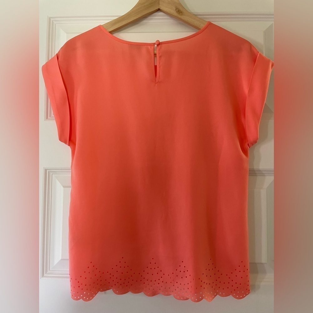 J. Crew Cap Sleeve Eyelet Short Sleeve Blouse, Coral, Size 00/XS - Picture 4 of 6